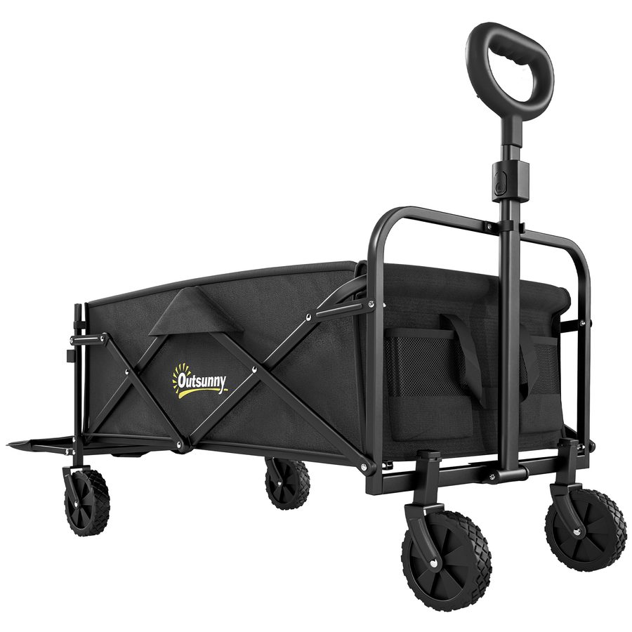 Outsunny Faltbarer Gartenwagen 72L mit 4 Rädern, Campingwagen aus Oxford-Gewebe mit Tragetasche und verstellbarem Griff für Picknick, Strand und Angeln, Schwarz   Aosom von Outsunny