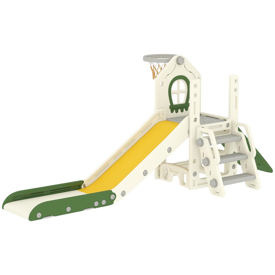 AIYAPLAY Kleinkinderrutsche, faltbares 4-in-1 Indoor-Spielset mit Kletterelement, Basketballkorb, Stauraum und Basketball, Spielplatz für Kinder von 1-3 Jahren, Cremeweiß   Aosom von AIYAPLAY