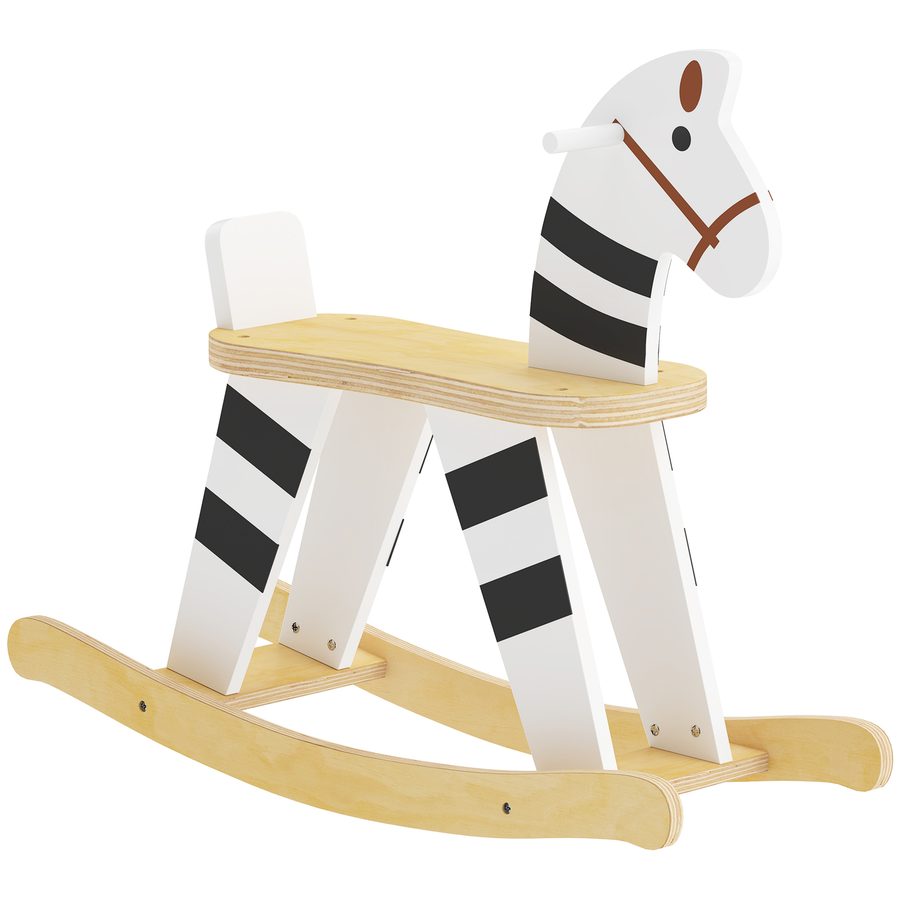 AIYAPLAY Schaukelpferd, Kinder Schaukeltier mit Haltegriffen Rückenlehne Schaukeltier im Ponyform Geschenk für Kinder von 1,5–3 Jahren Schwarz+Weiß   Aosom von AIYAPLAY