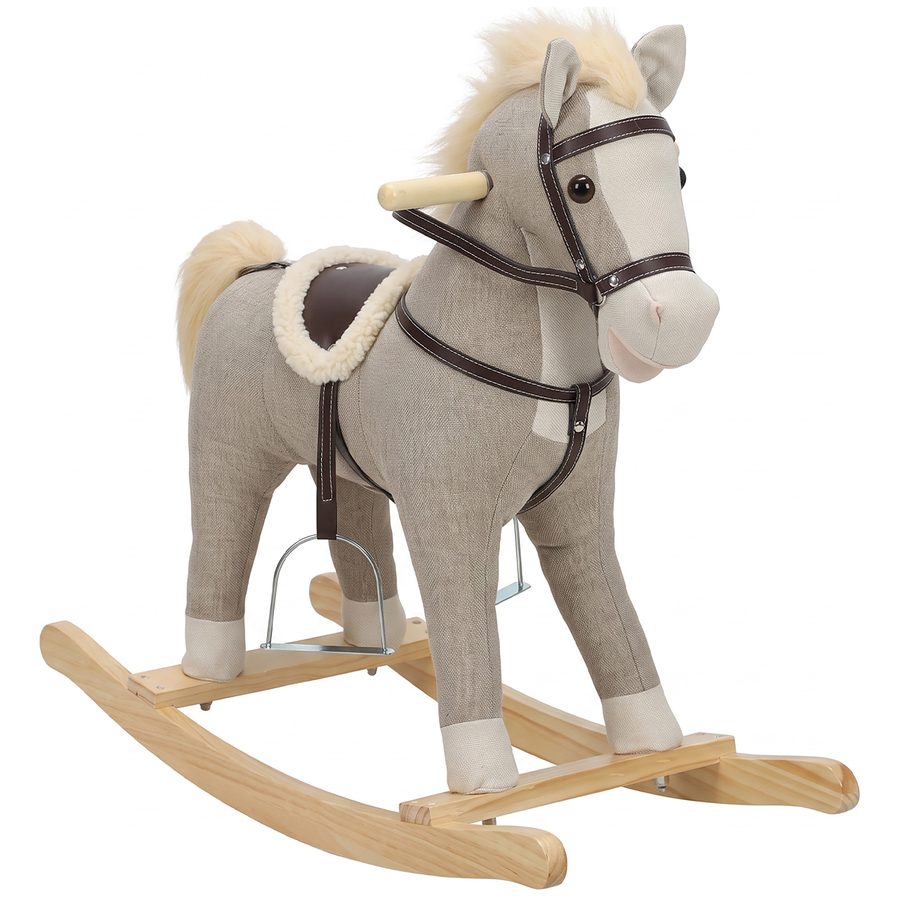 AIYAPLAY Schaukelpferd für Kinder, Reitpferd mit Holzgestell, Sound und Sicherheitsgriffen, für Kleinkinder von 12–36 Monaten, Grau   Aosom von AIYAPLAY