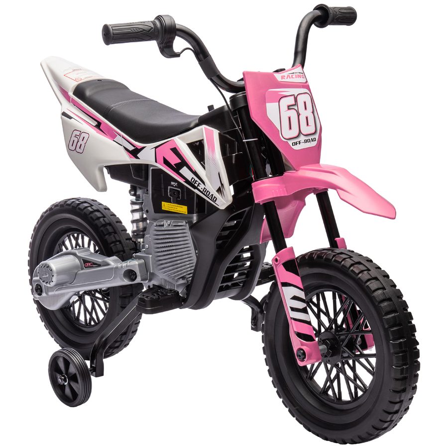 AIYAPLAY Kinder-Elektromotorrad, Motocross für Kinder, 2 leistungsstarke 12 V Motoren, Max. Geschwindigkeit 5 km/h, Stützräder, Federungssystem, Musik, für 3 bis 6 Jahre, rosa   Aosom