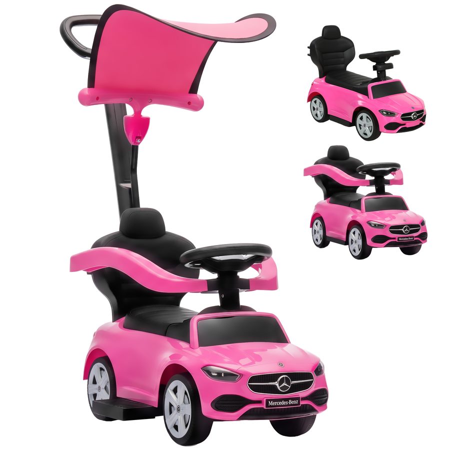 AIYAPLAY Schiebewagen Kinder Mercedes-Benz unter Lizenz - Baby-Schiebewagen 3 en 1 mit Schutzbügel, abnehmbarem Verdeck, Stauraum, Hupe und Lenkrad - für Kinder 12-36 Monate, Rosa   Aosom von AIYAPLAY