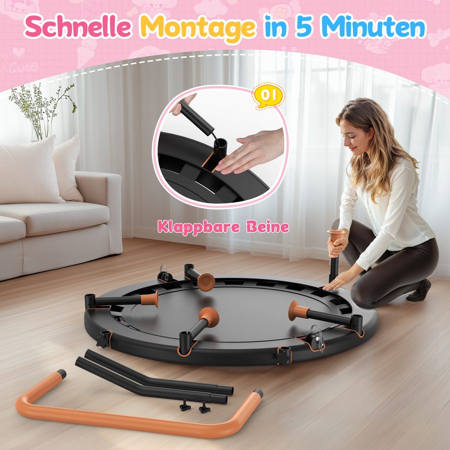 BCAN 91 cm Kleinkind-Trampolin, ASTM-zertifiziert, faltbar für 1-6 J., verstellbarer Griff, Sicherheitspolster, klappbare Beine, für Innen/Garten, Geschenk für Jungen & Mädchen