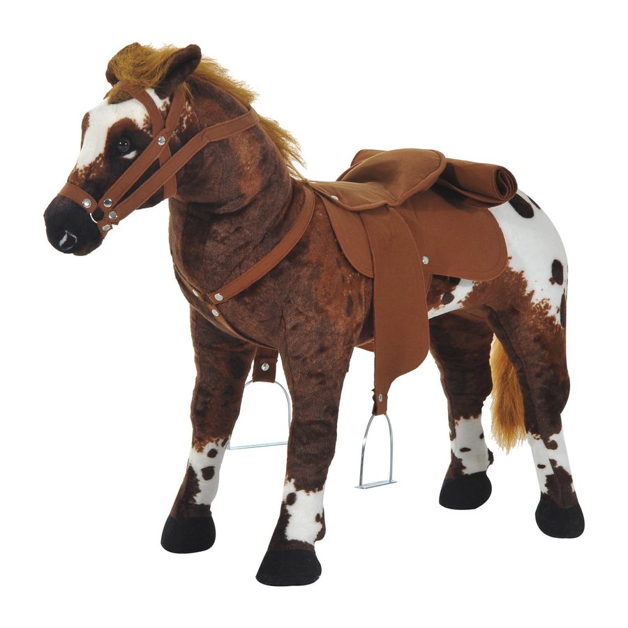 HOMCOM Reitpferd Spielpferd für Kinder mit Sound, Plüschtier aus Metall, Braun und Weiß, 85x28x60cm, ideal für Spiel und Spaß   Aosom.de von HOMCOM