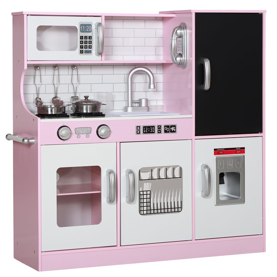 AIYAPLAY Kinderküche Spielküche mit Spielzeug Telefon, Kreidetafel, Mikrowelle, Herd, Spüle, Puppenküche mit Küchenzubehör, Eiswürfelmaschine für 3-8 Jahre Kinder, Rosa   Aosom von AIYAPLAY