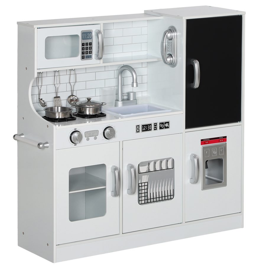 AIYAPLAY Kinderküche Spielküche mit Spielzeug Telefon, Kreidetafel, Mikrowelle, Herd, Spüle, Puppenküche mit Küchenzubehör, Eiswürfelmaschine, Spielzeugküche Geschenk für 3-8 Jahre Kinder, Weiß   Aosom von AIYAPLAY