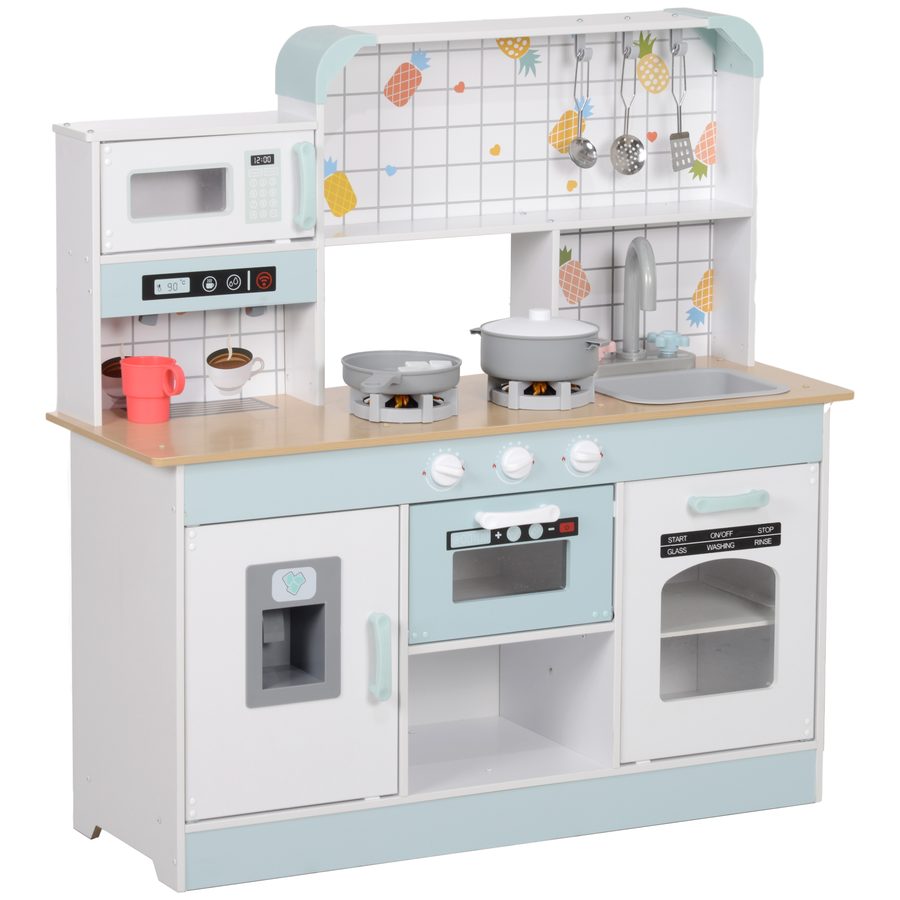 AIYAPLAY Kinderküche Spielküche mit Lichtern, Geräuschen, Kaffeemaschine, Eiswürfelmaschine, Mikrowelle, Ofen, Küchenzubehör, Puppenküche für 3+ Jahre Kinder, Weiß   Aosom von AIYAPLAY
