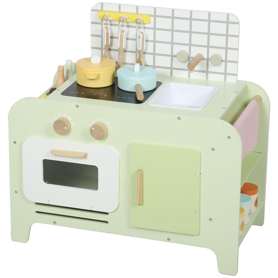 AIYAPLAY Kinderküche Spielküche mit Mikrowelle Spüle und Zubehör Spielzeugküche Puppenküche Spielset Spielzeug für Kinder Geschenk für Mädchen Jungen ab 3 Jahren Grün   Aosom von AIYAPLAY