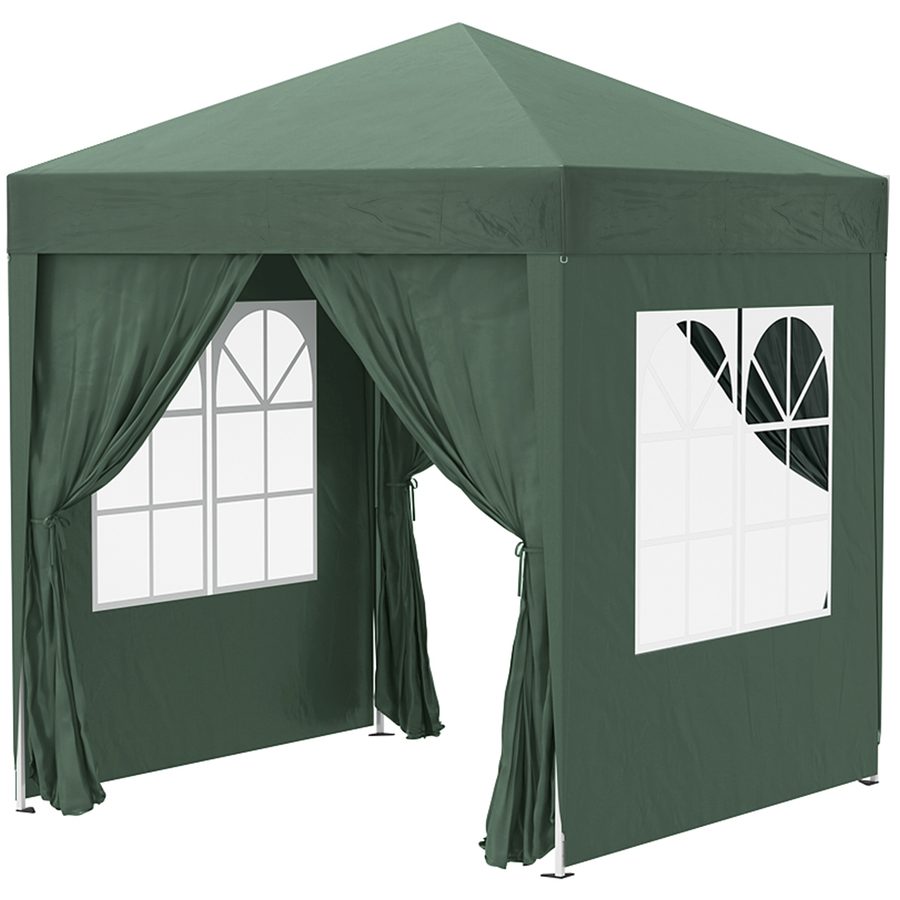 Outsunny Pavillon 2x2m Wasserdicht, Pop-up Faltpavillon mit 4 Seitenwänden, Abflusslöcher Fenster, faltbar Partyzelt UV 30+, Gartenzelt mit Tragetasche, Gartenpavillon für Terrasse, Dunkelgrün   Aosom von Outsunny