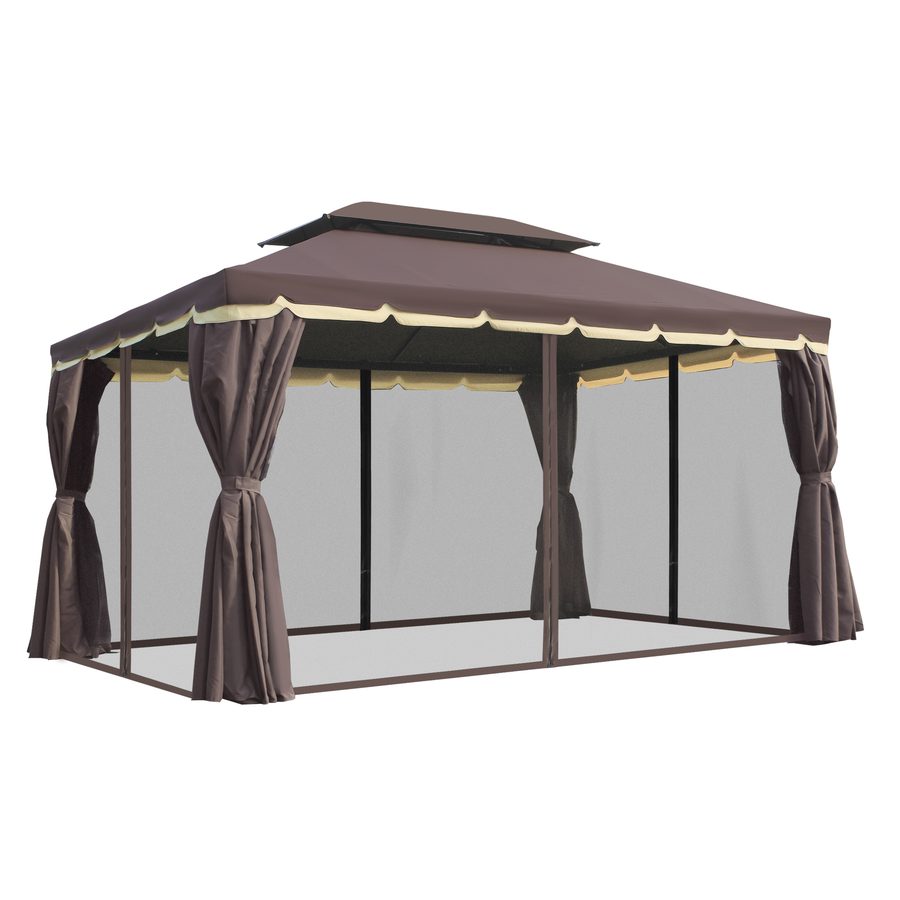 Outsunny Gartenpavillon 390 x 290 x 280 cm mit 4 Seitenteilen, wetterfestes Gartenzelt Partyzelt mit Moskitonetz aus Aluminium und Polyester   Aosom.de von Outsunny