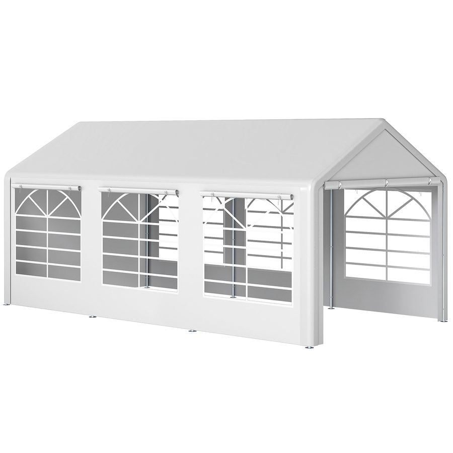 Outsunny Pavillon Partyzelt Garten Festzelt Gartenpavillon mit 4 Seitenwänden Fenster Polyester+Metall Weiß 3x6m   Aosom von Outsunny