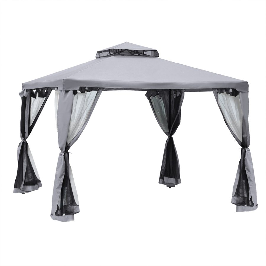 Outsunny Gartenpavillon Pavillon 3x3m Partyzelt mit 4 Seitenwänden wetterfest aus Metall und Polyester in Hellgrau für Garten und Veranstaltungen   Aosom.de von Outsunny