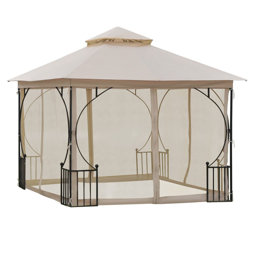Outsunny Gartenzelt, 295 x 295 x 275 cm, mit Doppeldach, Moskitonetz, 8 Ösen am Dachrand, gute Luftzirkulation, Polyester, Beige + Schwarz  Aoso von Outsunny
