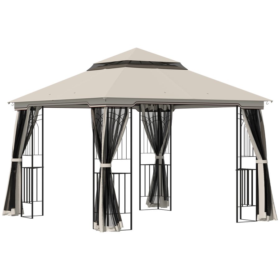 Outsunny Gartenpavillon mit Doppeldach Festzelt Partyzelt 2,99 x 2,99 m mit 4 Seitenwänden aus Metall und Polyester in Beige   Aosom.de von Outsunny
