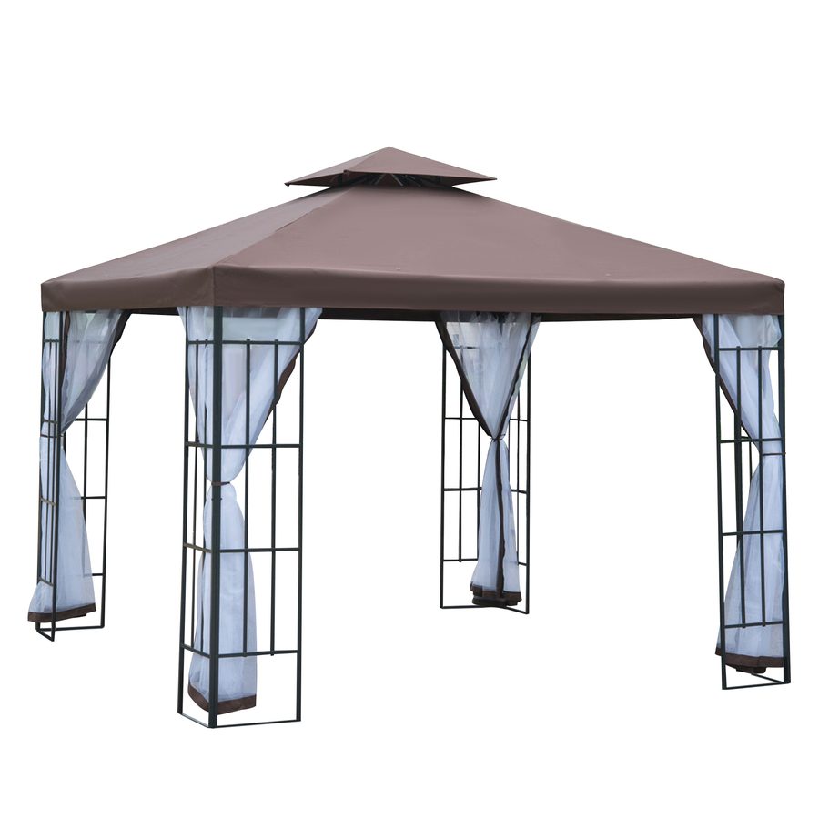 Outsunny Pavillon Gartenpavillon mit Moskitonetze Seitenwände, Partyzelt mit Doppeldach, Gartenzelt Festzelt 2,97x2,97m   Aosom von Outsunny