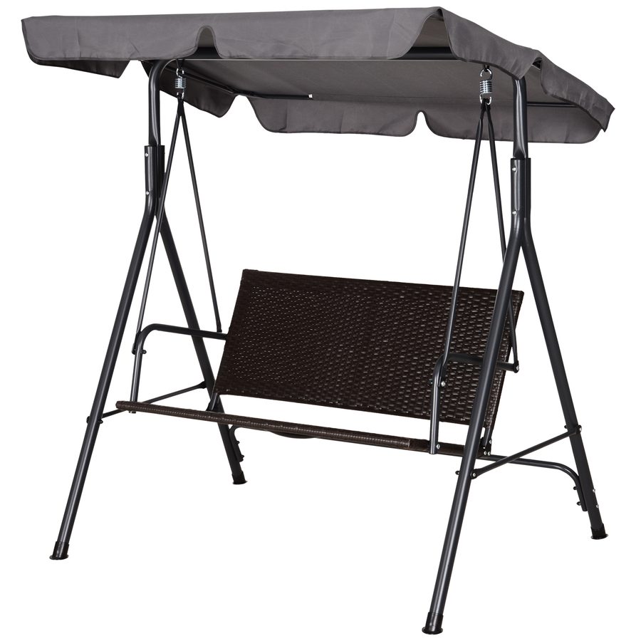 Outsunny Hollywoodschaukel 2-Sitzer Gartenschaukel mit verstellbarem Sonnendach, Stahlrahmen & Rattan, 140 x 110 x 151 cm für Garten & Terrasse   Aosom.de von Outsunny