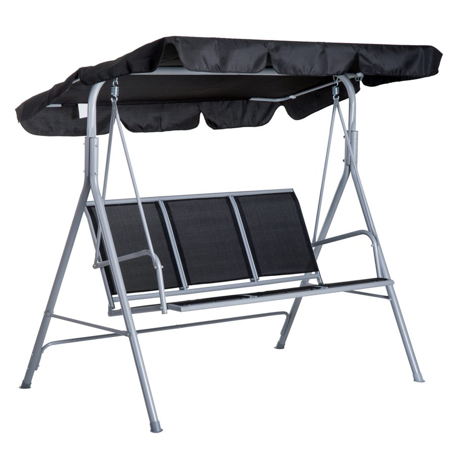 Outsunny Hollywoodschaukel 3-Sitzer elegante Gartenschaukel mit Dach Metallrahmen Schwarz Silber 171x108x154cm für Garten Terrasse   Aosom.de von Outsunny