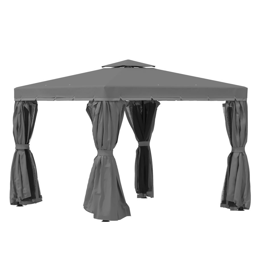 Outsunny Gartenpavillon, 2,96 x 2,96 m, mit Doppeldach, 4 Seitenteile Moskitonetz, Festzelt Partyzelt Aluminium Polyester   Aosom von Outsunny