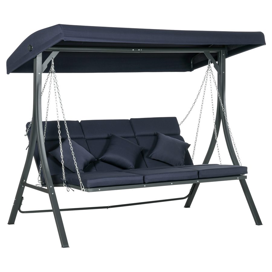 Outsunny Hollywoodschaukel, Gartenschaukel mit verstellbarem Sonnendach, Abnehmbare Kissen, 3-Sitzer, 198 x 118 x 168 cm, Dunkelgrau   Aosom.de von Outsunny