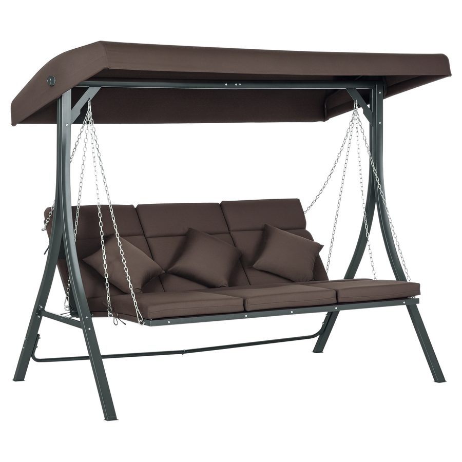 Outsunny Hollywoodschaukel, Gartenschaukel mit verstellbarem Sonnendach, Abnehmbare Kissen, 3-Sitzer, 198 x 118 x 168 cm, Braun+Schwarz   Aosom.de von Outsunny