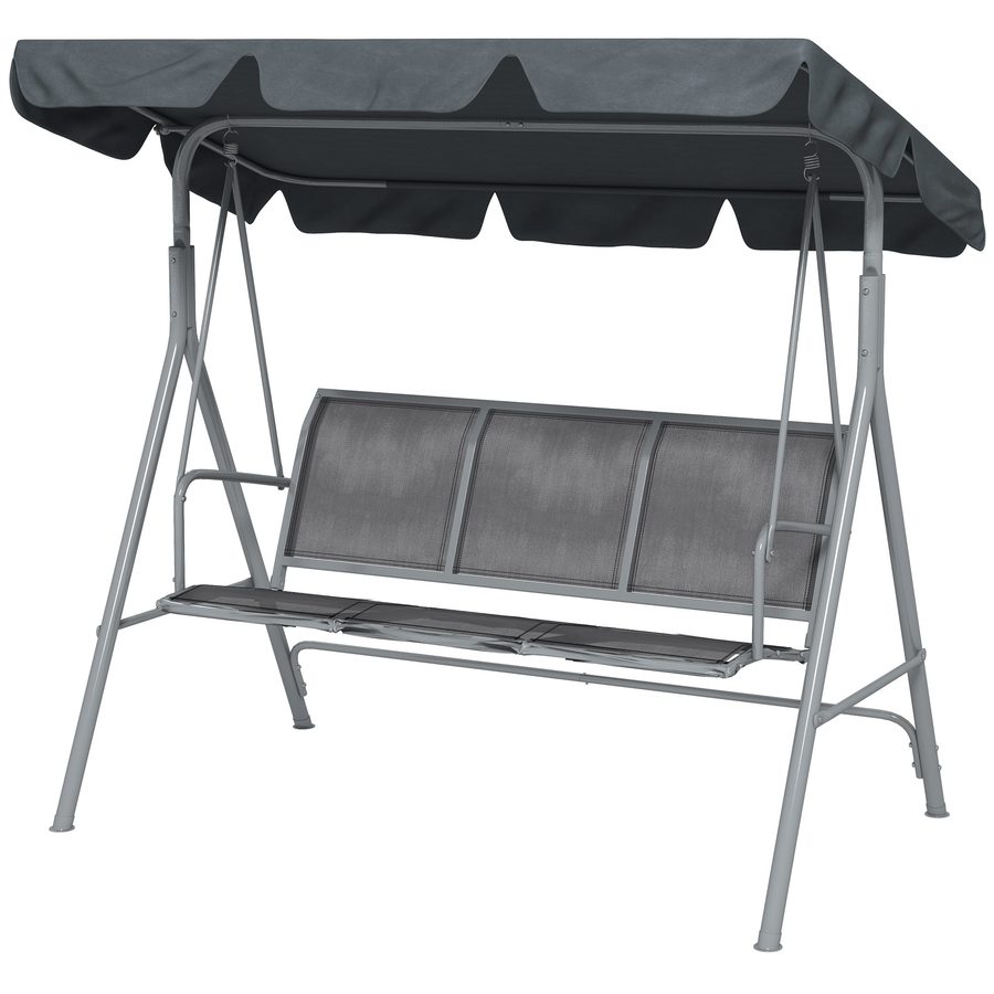 Outsunny Gartenliege 3 Personen Hochkomfortables wasserdichtes verstellbares Dach Ergonomische Sitz- und Rückenlehne Stahl Textilene Grau   Aosom von Outsunny