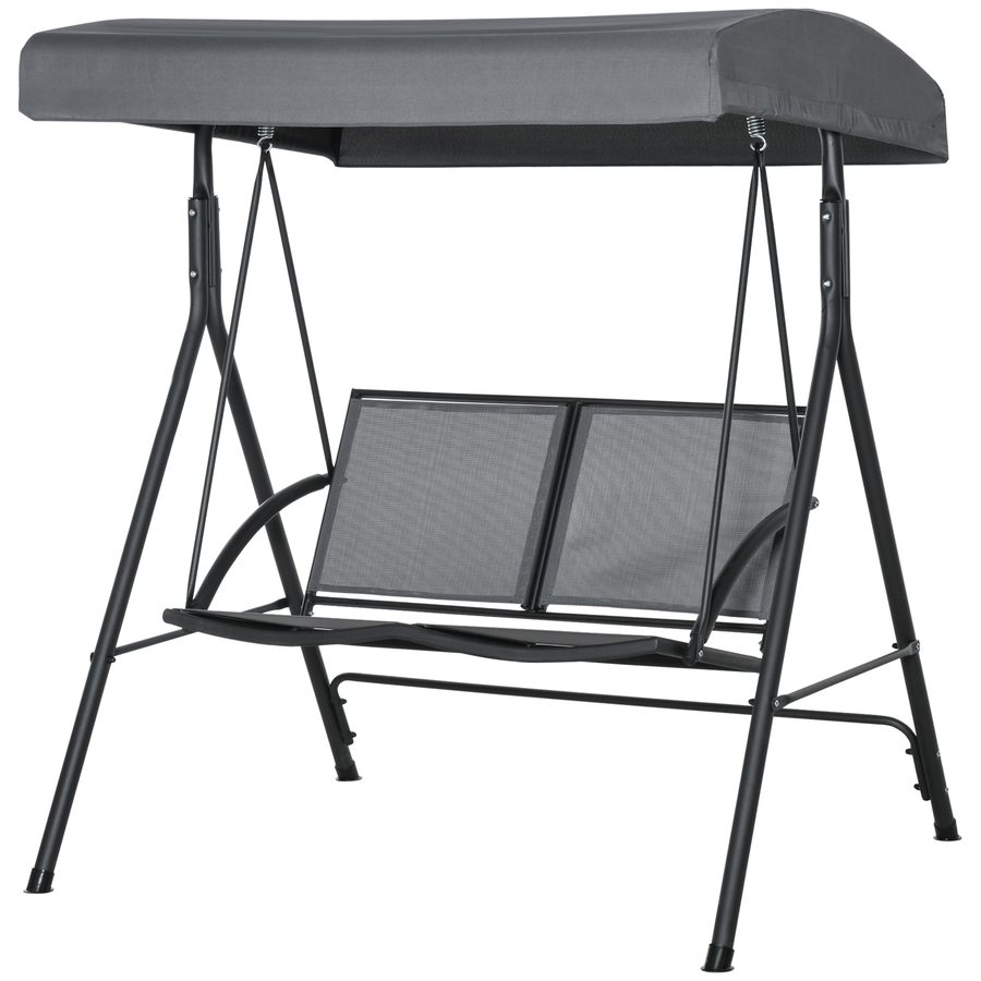 Outsunny 2-Sitzer Gartenwippe für den Außenbereich mit verstellbarem Sonnendach und Sitz aus Textilene, 140x118x162cm Grau   Aosom von Outsunny