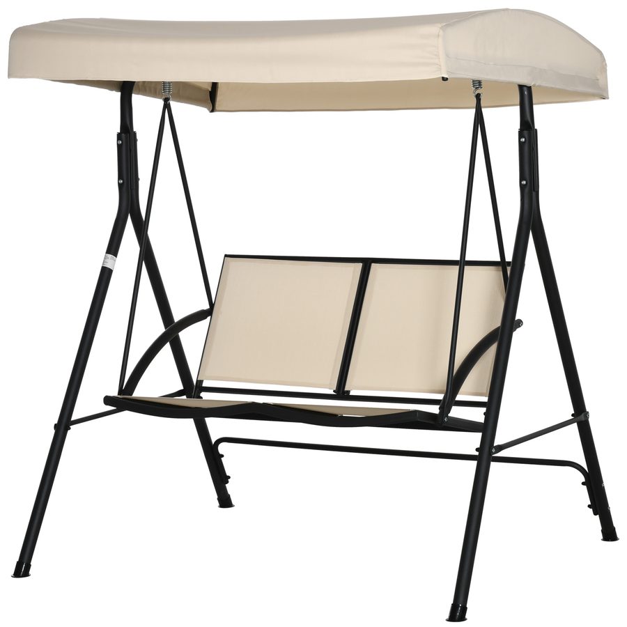 Outsunny Gartenschaukelstuhl für 2 Personen, Outdoor-Schaukelstuhl mit verstellbarem Sonnendach und Sitz aus Textilene, 140x118x162cm Beige   Aosom von Outsunny