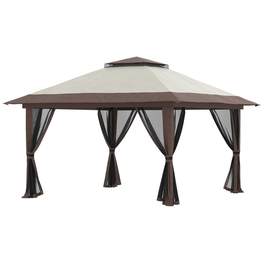 Outsunny Pavillon 4x4m Stabil Winterfest Pop-up Gartenpavillon mit Doppeldach, UV Schutz 50+ Partyzelt Gartenzelt mit 4 Seitenteilen Tasche Sandsäcke für Camping Garten Festival, Beige   Aosom von Outsunny
