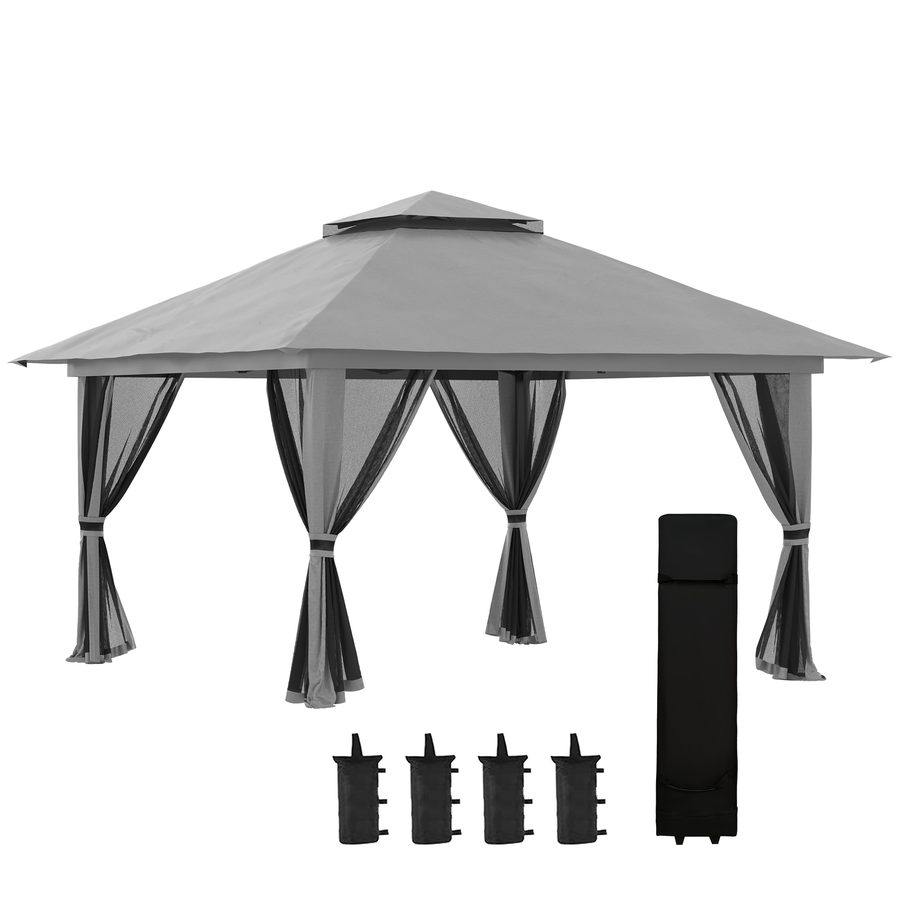 Outsunny Faltpavillon 4x4m Stabil Winterfest Pop-up Pavillon UV50+ mit Doppeldach 4 Seitenteilen Tasche Sandsäcke für Garten Dunkelgrau   Aosom.de von Outsunny