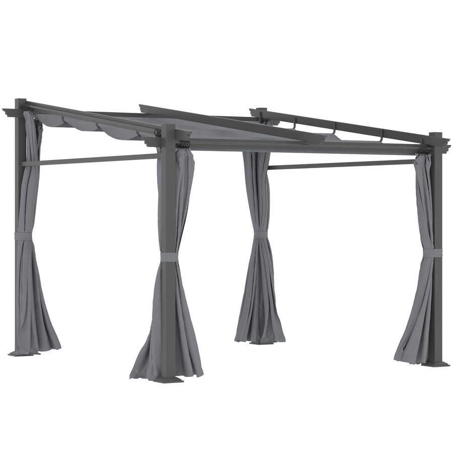Outsunny Pergola 2,97 x 2,95 m, Wasserabweisender Pavillon mit Sonnendach, Seitenteilen, Terrassenüberdachung, Polyester, Dunkelgrau   Aosom von Outsunny