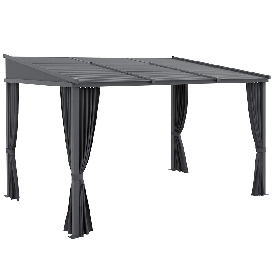 Outsunny Pergola 3,65 x 2,55 m Pavillon mit Schiebedach und Vorhängen, Terrassenüberdachung für Garten und Hof, Aluminium und Metall, dunkelgrau   Aosom.de von Outsunny