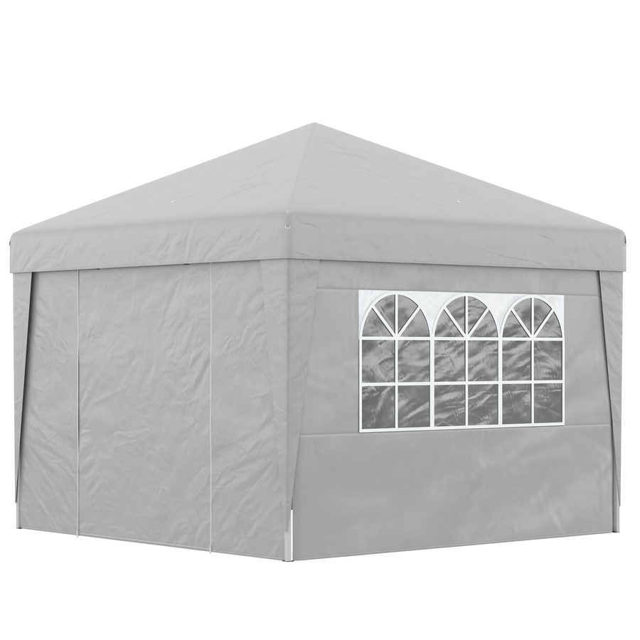 Outsunny Gartenpavillon Pop-up Faltbarer Pavillon Zelt für Empfänge 3 x 3 m UV-Schutz 30 + mit Fenstern Seitenwände Transporttasche Sandsäcke grau   Aosom von Outsunny