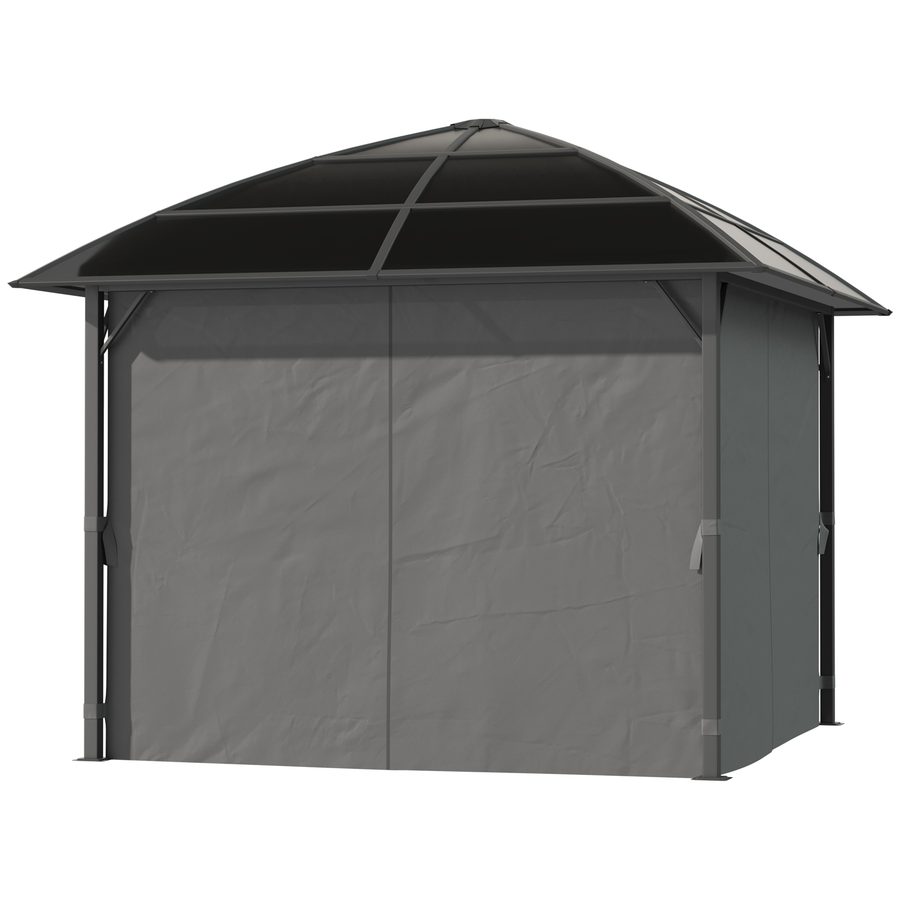 Outsunny Gartenpavillon Pavillon 3 x 3 m Aluminiumstruktur Polycarbonat Dach wasserdicht UV 60+ mit dunkelgrauen Seitenwänden   Aosom von Outsunny