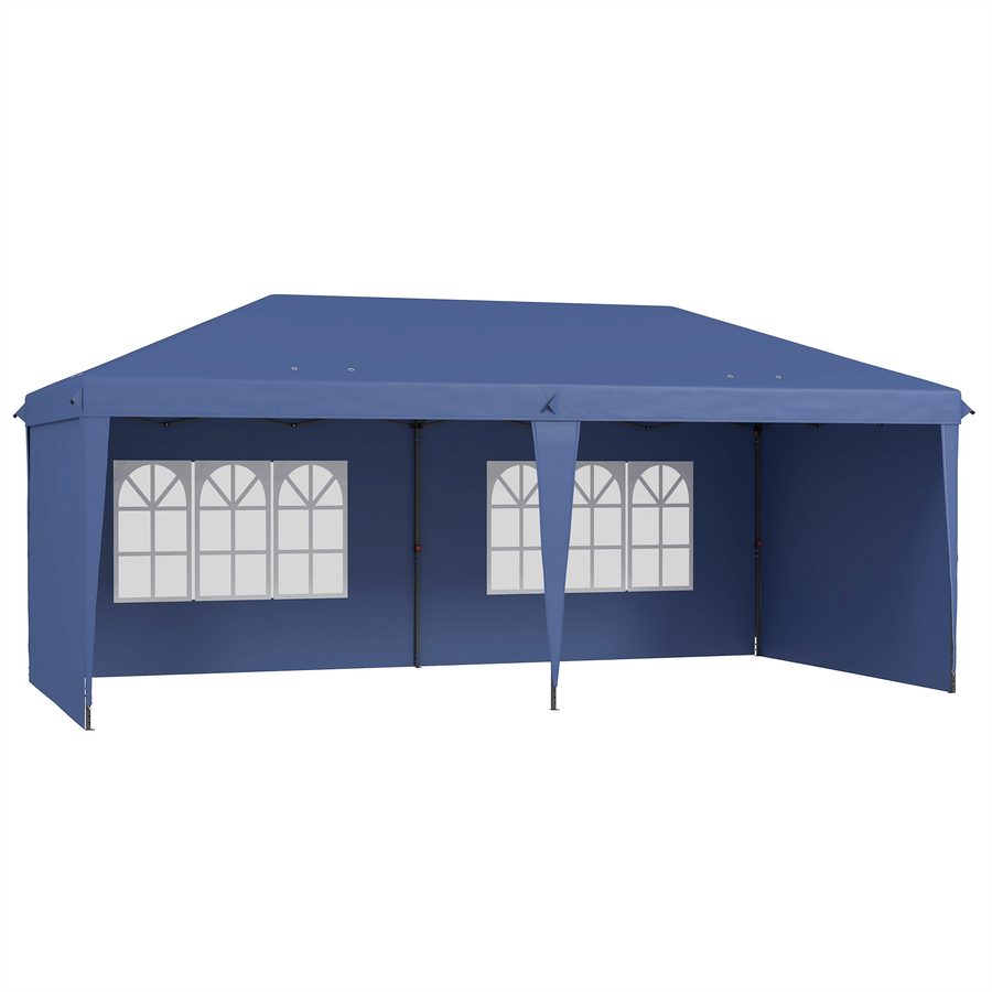 Outsunny Faltpavillon 6x3 m Pop-up mit 4 abnehmbaren Seitenwänden, Gartenpavillon mit 2 Sichtfenstern, Tragetasche, wasserdicht, UV-beständig, Pavillon für Camping, Partys, Außenbereich, Blau   Aosom von Outsunny