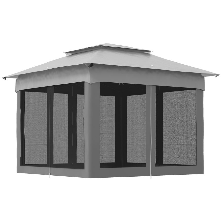 Outsunny Pavillon 3 x 3 m Pop-up Gartenpavillon Faltbar Stahl Polyester wasserdichter Anti-UV Moskitonetze + Transporttasche grau   Aosom von Outsunny