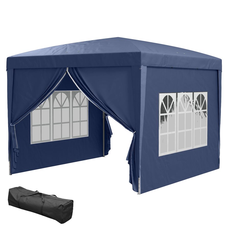 3x3m Pavillon mit 4 Seitenwänden und Fenstern, UV-Schutz, inkl. Tragetasche, Stahl und Oxford-Gewebe, Blau für Gartenpartys   Aosom.de von Outsunny