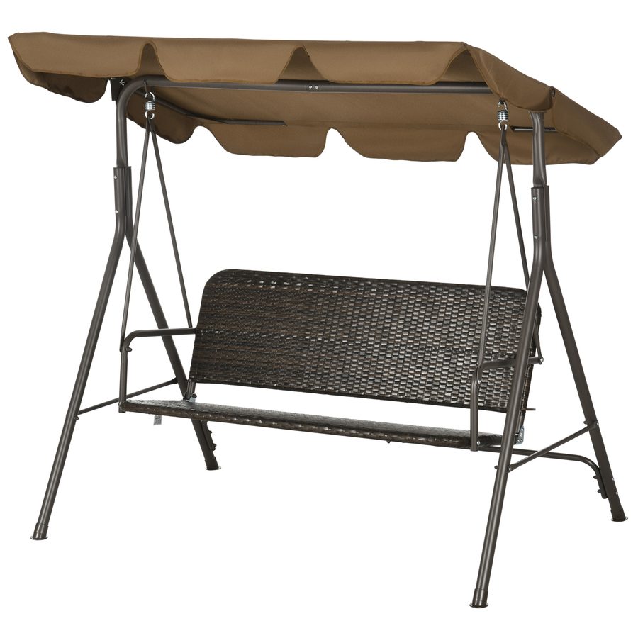 Outsunny Garten-Pendel für 3 Personen, Outdoor-Pendel mit verstellbarem Dach, PE-Rattan-Sitz und Armlehnen für Balkon, Terrasse, Patio, Tragkraft 240 kg, 167x112x153 cm, Braun   Aosom von Outsunny
