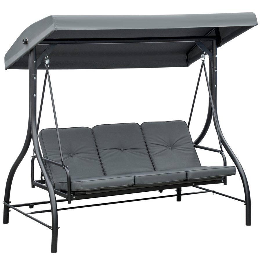 Outsunny 2 in 1 Hollywoodschaukel mit Liegefunktion 3-Sitzer Gartenschaukel mit verstellbarem Sonnendach, Schaukelbank belast bis 240kg, Gartenliege für Garten, Terrasse, 195x117x175 cm, Dunkelgrau   Aosom von Outsunny