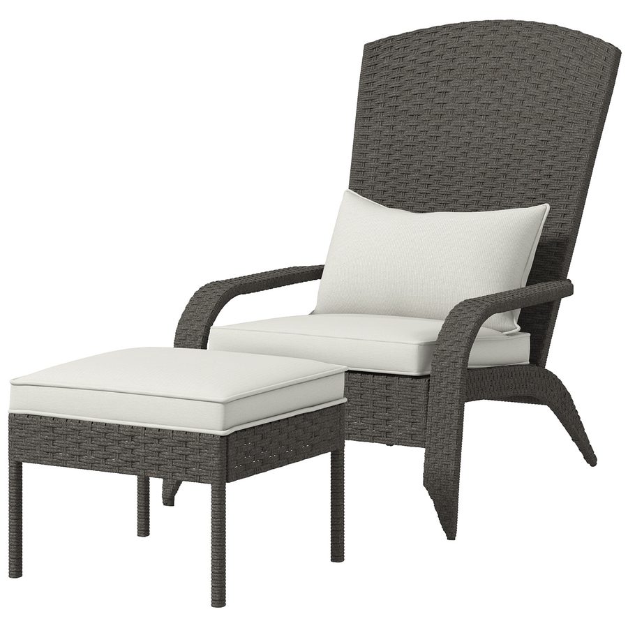 Outsunny Gartenstuhl mit Fußhocker, Armlehnen und gepolsterten Kissen, Adironrack Stuhl aus Rattan und Stahl, 64x82x89 cm, Grau und Cremeweiß   Aosom von Outsunny