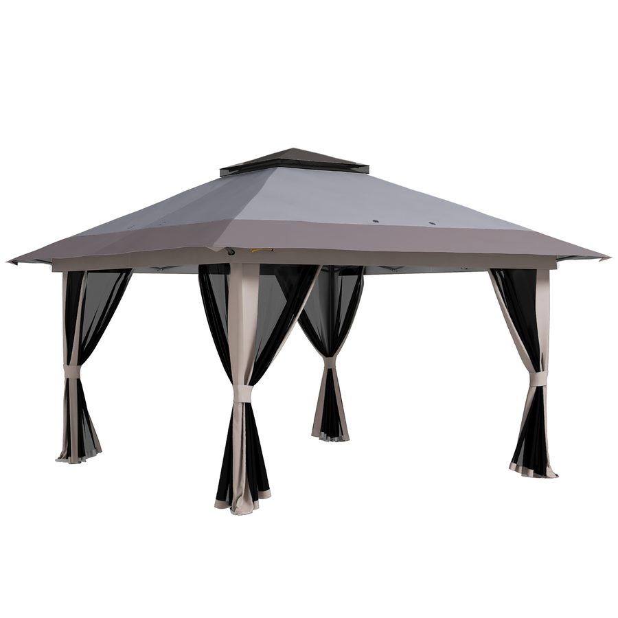 Outsunny Faltpavillon Pop-up 4x4x2,8 m Gartenpavillon mit höhenverstellbaren Seiten, UV-Schutz, wasserdichtem Doppeldach, Moskitonetzen und Tragetasche Hellgrau   Aosom von Outsunny