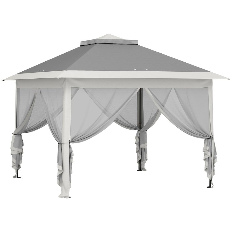 Outsunny Pavillon 3,3x3,3m, wasserabweisend Winterfest Pop-up Faltpavillon mit Doppeldach, UV Schutz, Faltbar Partyzelt Gartenzelt mit Seitenteilen, Tasche Gartenpavillon für Camping Garten Dunkelgrau   Aosom von Outsunny
