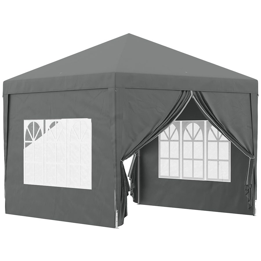 Outsunny Pavillon ca.3x3m, wasserabweisend Stabil Winterfest Pop-up Faltpavillon, UV Schutz 50+, Faltbar Partyzelt Gartenzelt mit 4 Seitenteilen Tasche Gartenpavillon für Camping Garten, Grau   Aosom von Outsunny