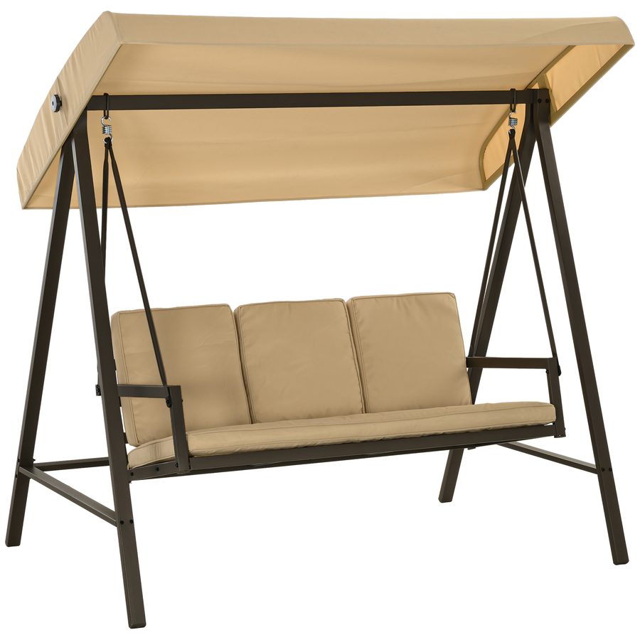 Outsunny 3-Sitzer Hollywoodschaukel, mit verstellbarem Sonnendach, Abnehmbare Kissen, 200 x 125 x 175 cm, Beige für Garten, Beige + Braun   Aosom.de von Outsunny