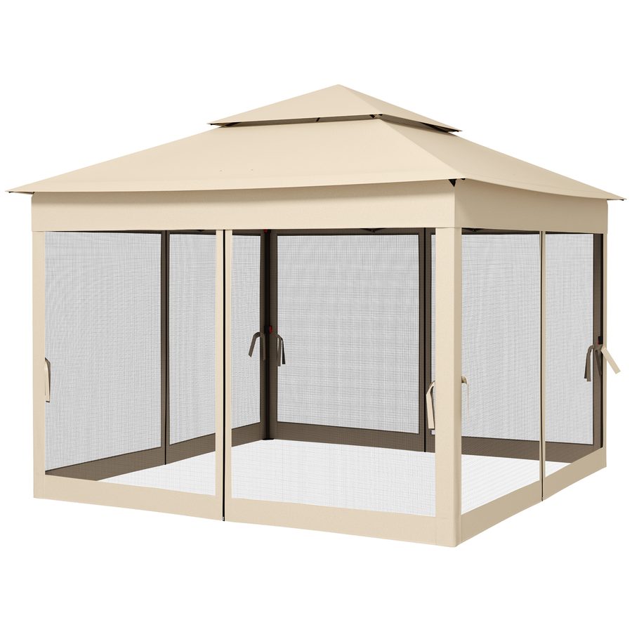 Outsunny Tonnelle de Jardin Pop-up pavillon Faltbar, 3 x 3 m, Metall Polyester, Wasserdicht Anti-UV, Moskitonetze + Transporttasche, Creme   Aosom von Outsunny