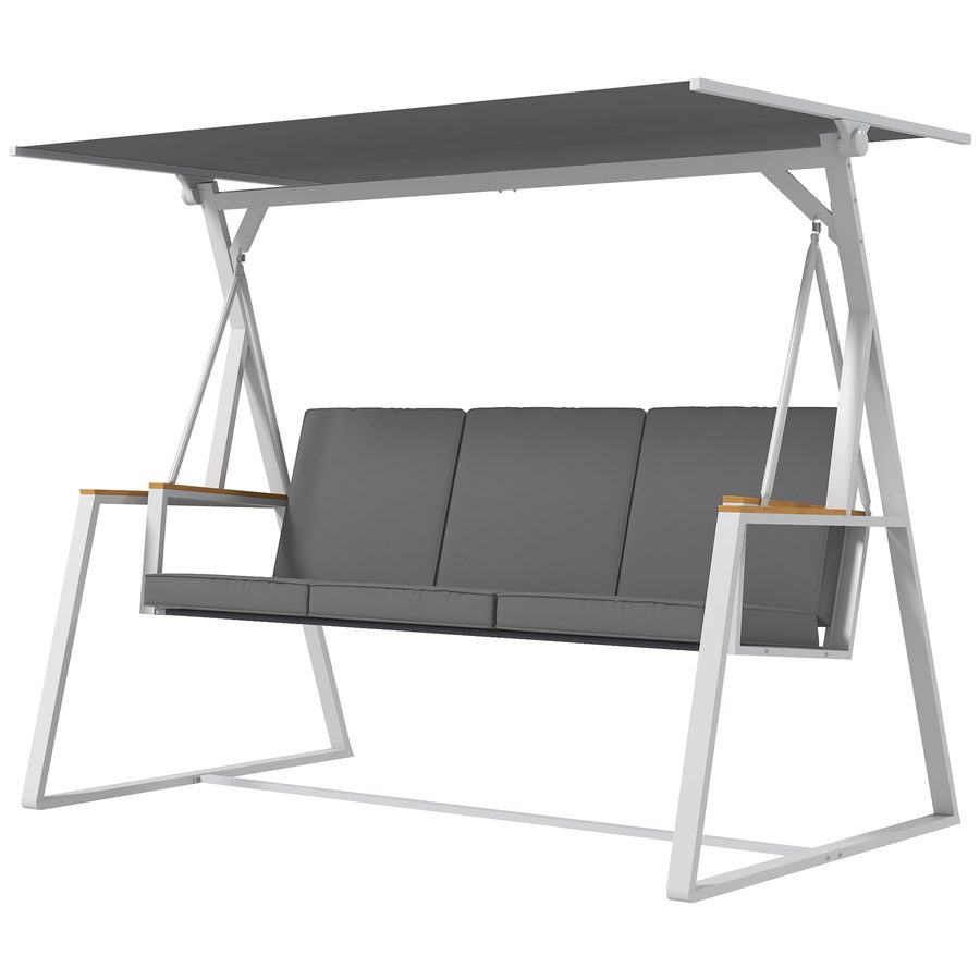 Outsunny Terrassenschaukel für 3 Personen mit verstellbarem Sonnendach mit Matratze aus Stahlrahmen Gesamtmaße 205L x 130B x 175H cm Dunkelgrau   Aosom von Outsunny