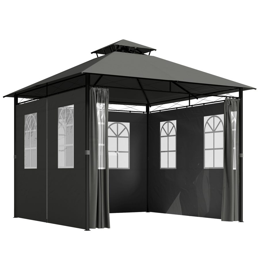 Outsunny Pavillon 3 x 3 m Gartenzelt mit Seitenwand und Doppeldach wetterfestes Festzelt aus Metall in Dunkelgrau für Gartenpartys   Aosom.de von Outsunny