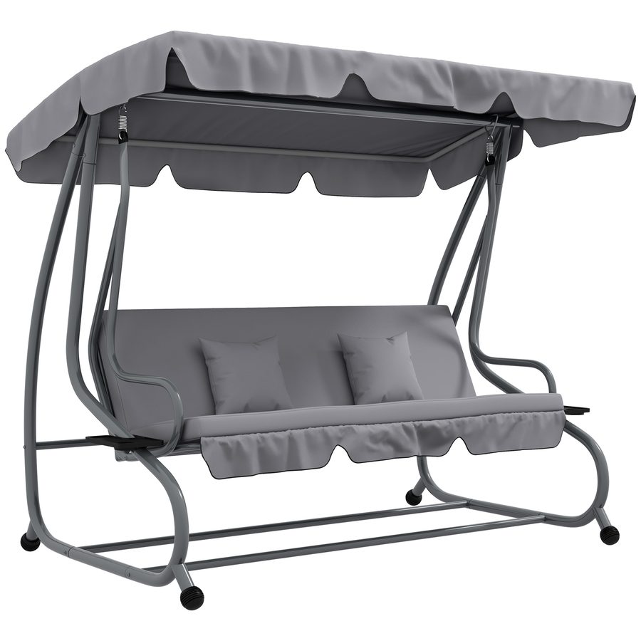 Outsunny Hollywoodschaukel 3-Sitzer, Belastung 340kg, mit Liegefunktion, verstellbarem Dach, klappbarem Beistelltisch, 200x120x164 cm, Hellgrau  Aosom von Outsunny