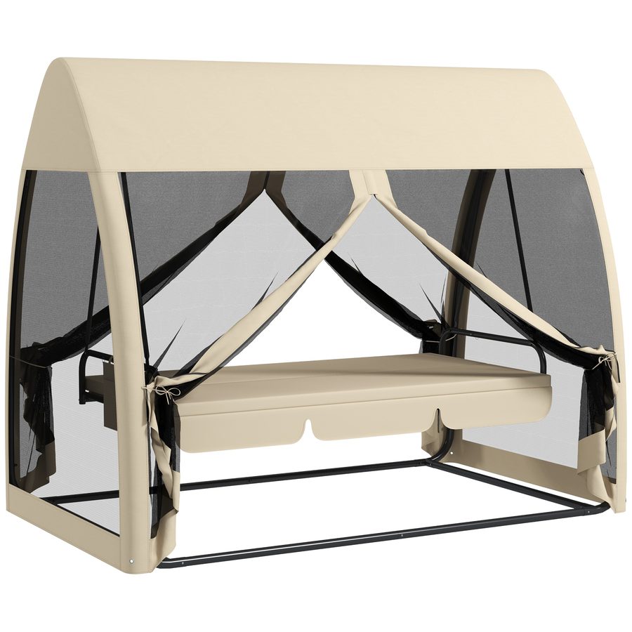 Outsuuny 2 in 1 Hollywoodschaukel mit Liegefunktion 3-Sitzer Gartenschaukel mit Baldachin, Mückennetz, Schaukelbank belast bis 300kg, Gartenliege für Garten, Terrasse, 240 x 140 x 197 cm, Kaffee   Aosom von Outsunny