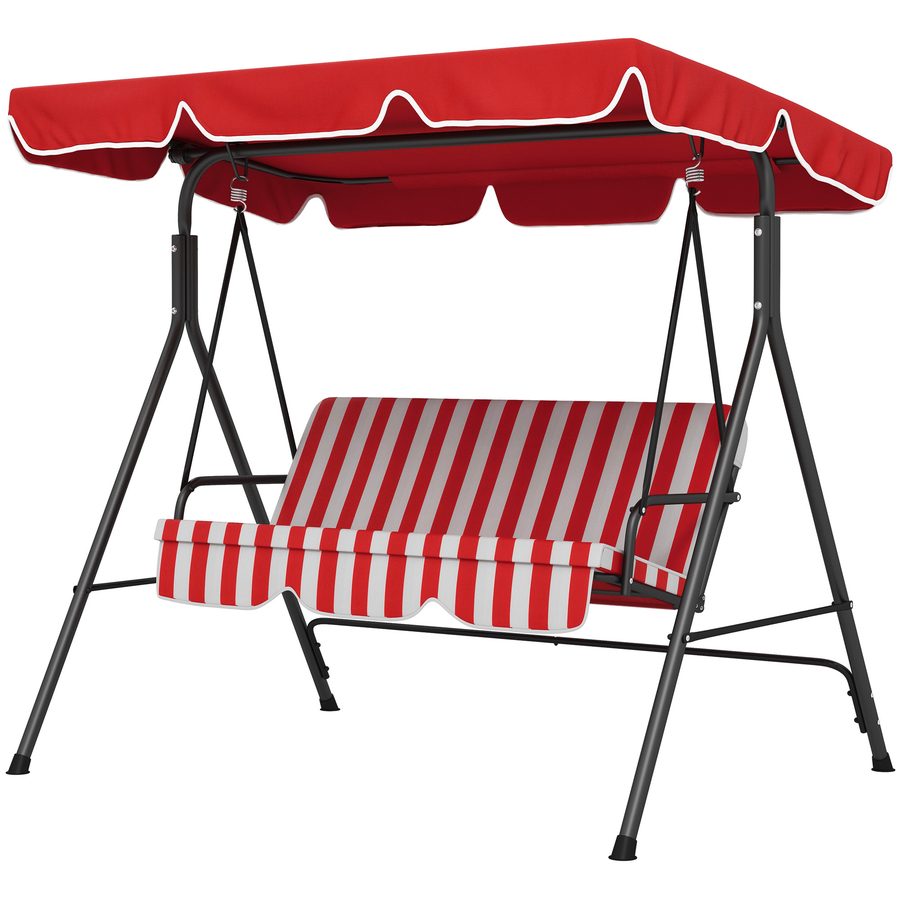 Outsunny Gartenschaukel 3-Sitzer mit verstellbarem Dach, Sitz- und Rückenkissen 1,72L x 1,1B x 1,53H m Schwarz Rot Polyester Stahl   Aosom von Outsunny