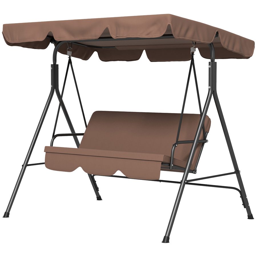 Outsunny Hollywoodschaukel mit verstellbarem Sonnendach, 3-Sitzer Gartenschaukel mit Anti-Rutsch-Füßen, wasserabweisend Schaukelbank belastbar bis 200 kg, für Garten, 172x110x153cm, Braun   Aosom von Outsunny
